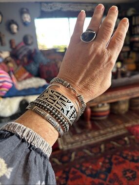 🇮🇩 Balinese double strand intricate heavy vintage sterling silver bracelet 8”